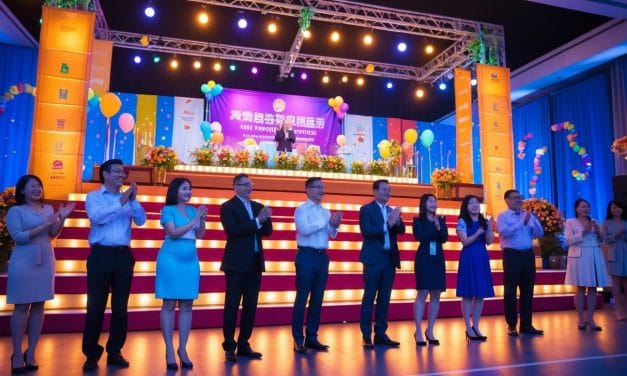 Leg en tribune til festlige indslag til virksomhedens store jubilæumsfest